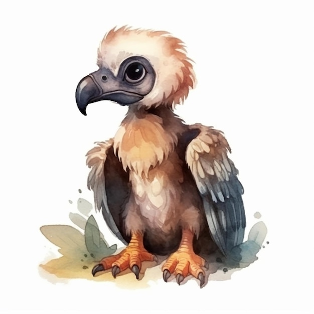 Watercolor illustration of a cute vulture isolated on white background
