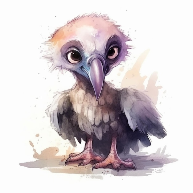 Watercolor illustration of a cute vulture isolated on white background