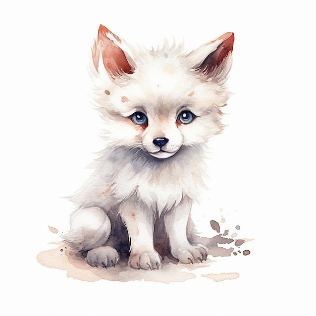 Watercolor illustration of a cute wolf isolated on white background