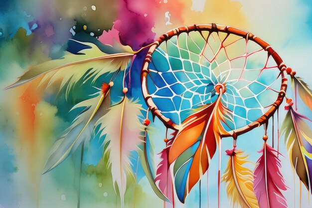 Photo watercolor illustration of the decoration of bohemian dream catcher