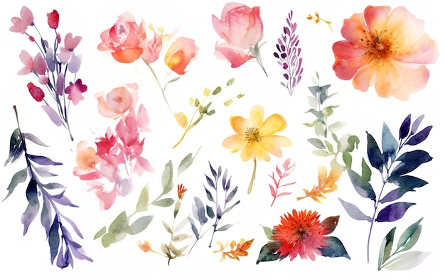 Watercolor illustration design of beautiful flowers over white background