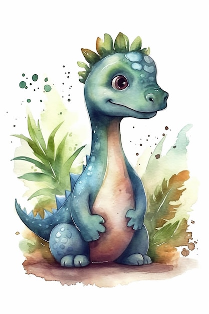 A watercolor illustration of a dinosaur.