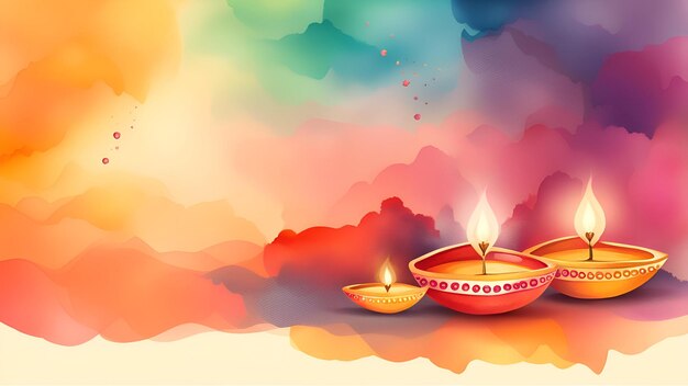 Watercolor illustration of diwali diya lamp