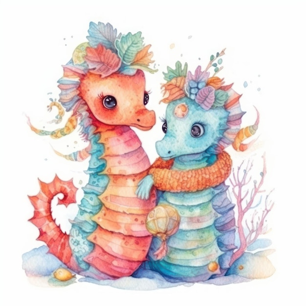 Watercolor illustration of a dragon and a dragon