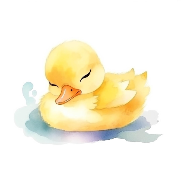 Watercolor illustration of a duckling on a white background