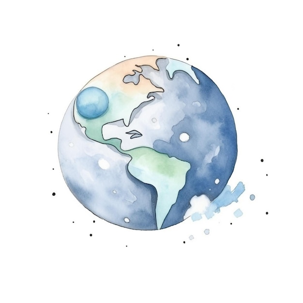 Watercolor illustration of the earth with the sun and moon in the center.