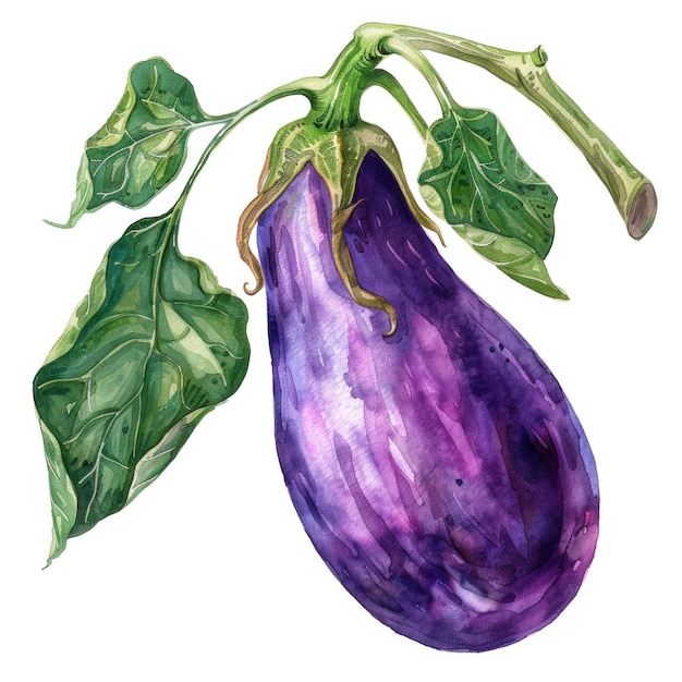 Photo a watercolor illustration of an eggplant