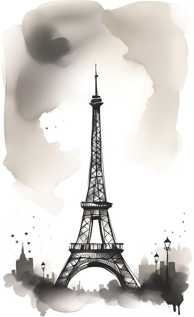 Photo watercolor illustration of eiffel tower