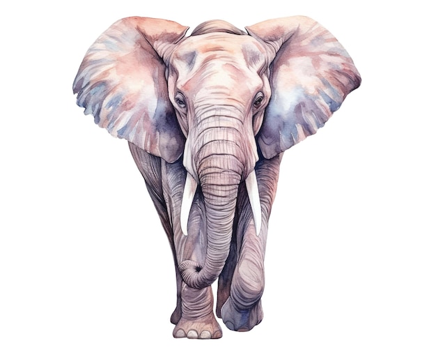 흰색 배경에 고립된 코끼리의 수채화 그림