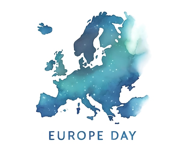 Photo watercolor illustration for europe day with a map of europe