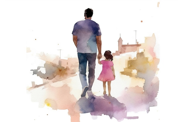 Watercolor illustration Father and daughter