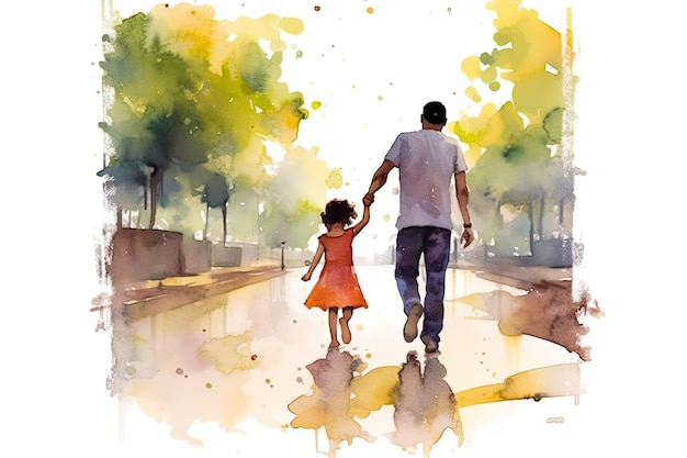 Watercolor illustration of father and daughter