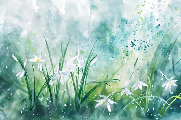 Watercolor illustration of first spring flowers