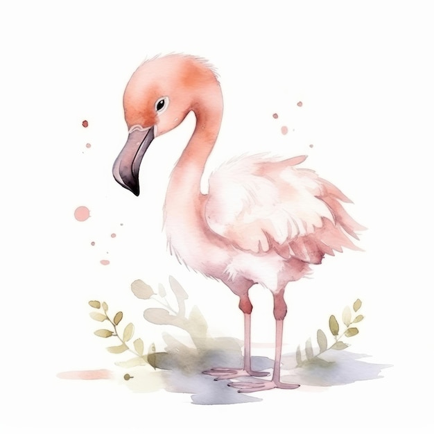 Watercolor illustration of a flamingo in watercolor