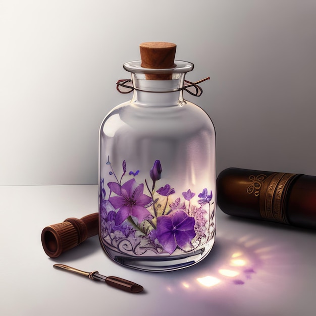 watercolor illustration of flowers from a bottle