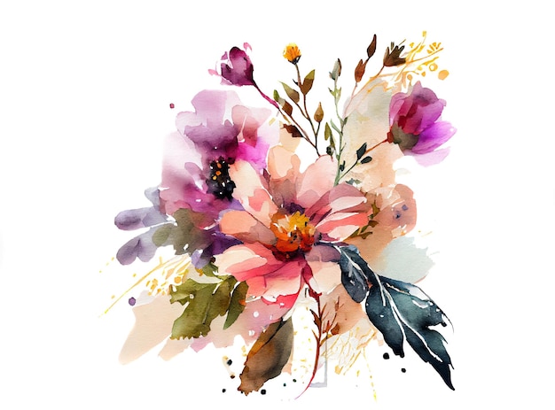 Watercolor illustration of flowers png with transparency