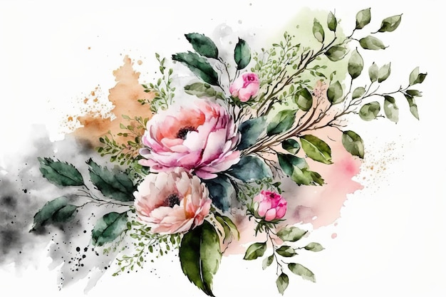 Watercolor illustration of flowers On a white background a delicate floral