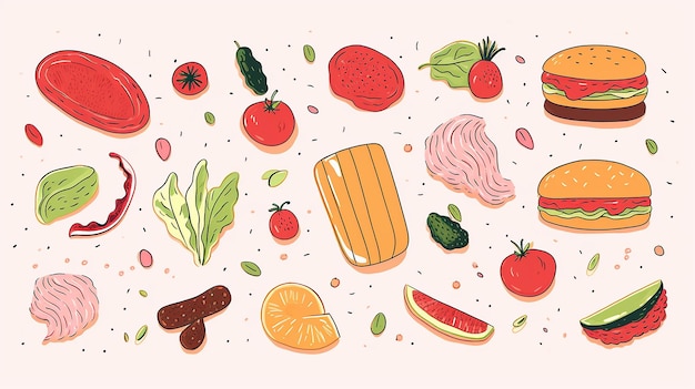 Watercolor illustration of food background