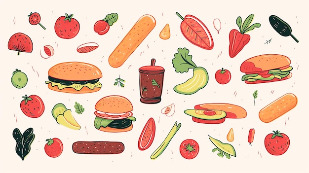 Watercolor illustration of food background