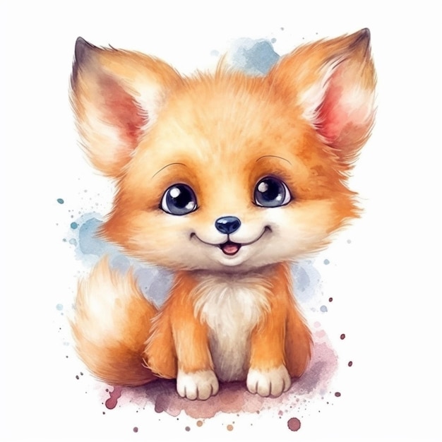 Watercolor illustration of a fox cub