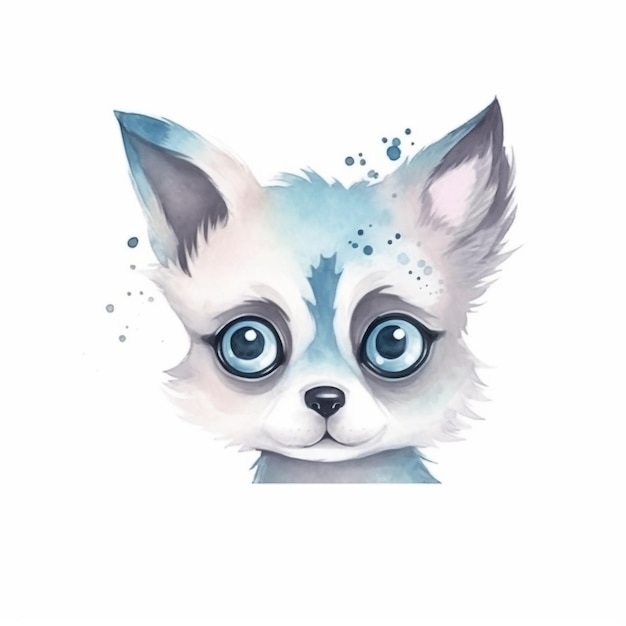 Акварельная иллюстрация лисы с голубыми глазами