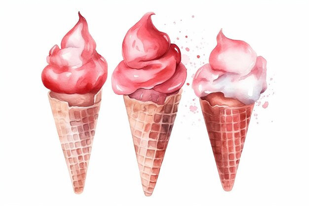 딸기 맛 을 가진 과일 아이스크림 의 수채화 일러스트레이션