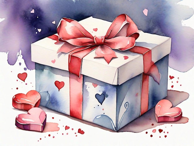 Photo watercolor illustration of gift box