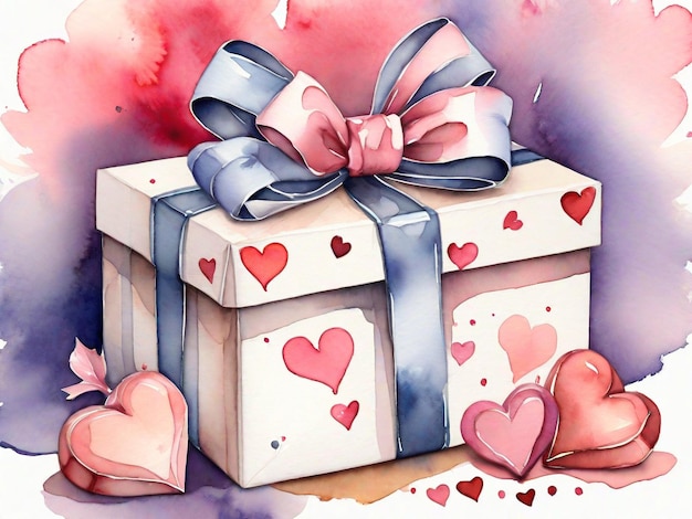 Photo watercolor illustration of gift box