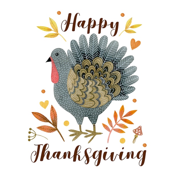 Watercolor illustration greeting card for Thanksgiving Day