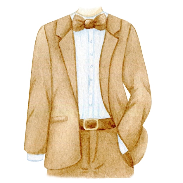 Watercolor illustration of the groom in a suit