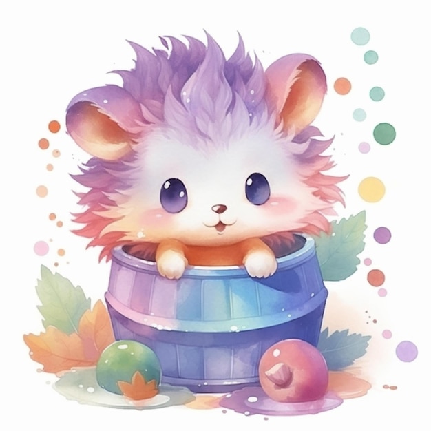 Photo a watercolor illustration of a hamster in a barrel.