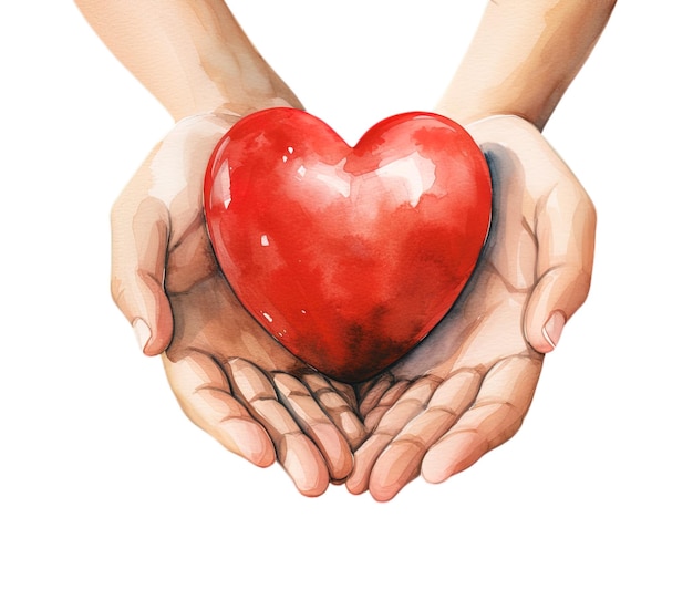 акварельная иллюстрация рук, держащих красное сердце png на прозрачном фоне