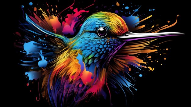 Watercolor illustration of a hummingbird on a black background Ai generated art
