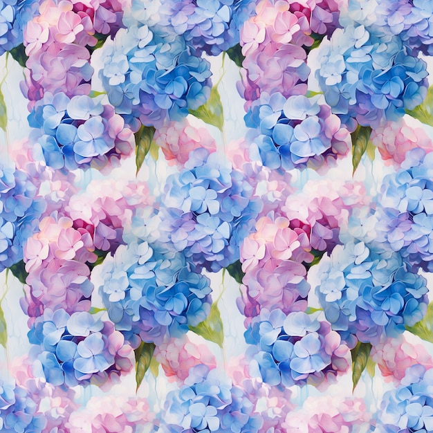 Photo watercolor illustration of a hydrangeas pattern seamless repeating flower pattern