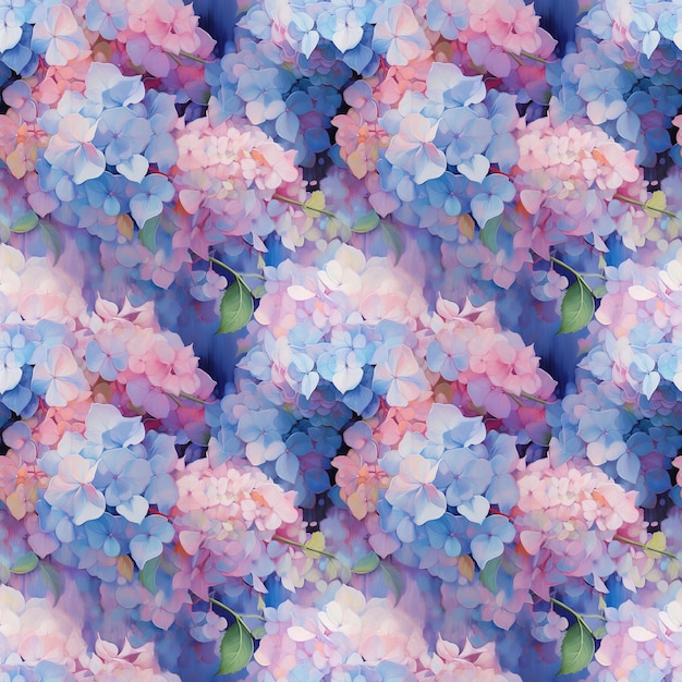 Photo watercolor illustration of a hydrangeas pattern seamless repeating flower pattern