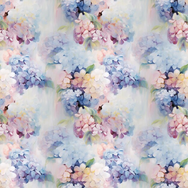 アジサイ パターンのシームレスな繰り返しの花のパターンの水彩イラスト