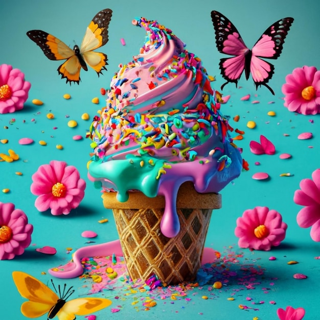 Акварельная иллюстрация мороженого
