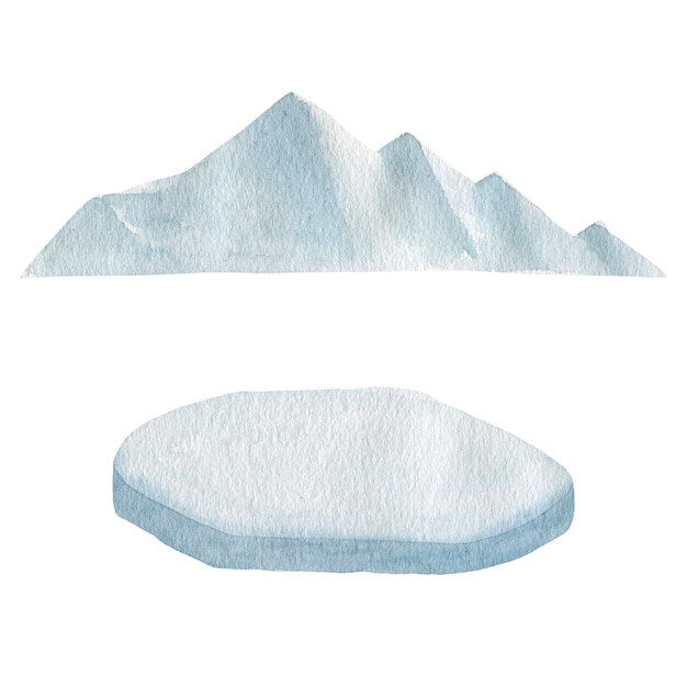 Watercolor illustration ice mountains piece of ice isolated on white background