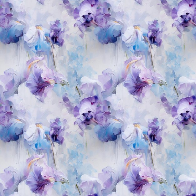 Photo watercolor illustration of a irises pattern seamless repeating flower pattern