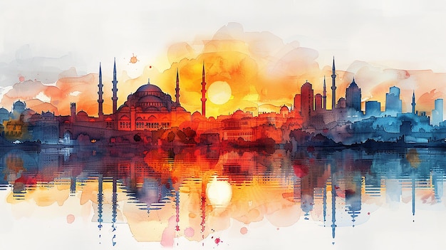 이스탄불 터키의 수채화 일러스트레이션