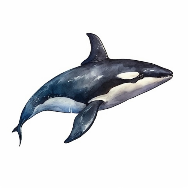 Watercolor illustration of a killer whale