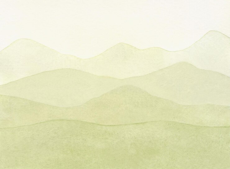 Photo 緑の丘と山々のパノラマの景色を描いた水彩イラスト