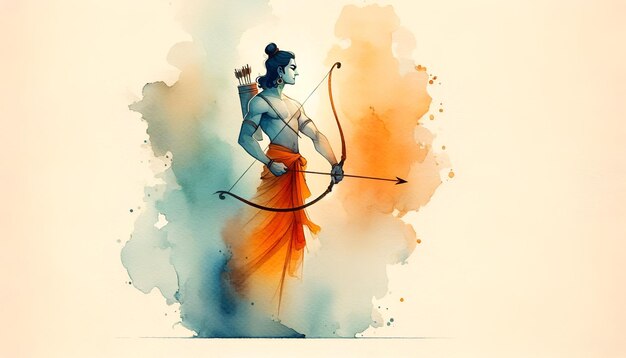Photo watercolor illustration of lord rama with a bow and arrow for ram navami celebration