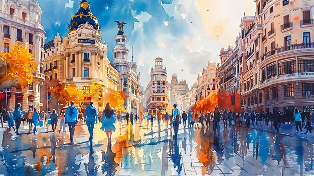 Watercolor illustration of Madrid Spain