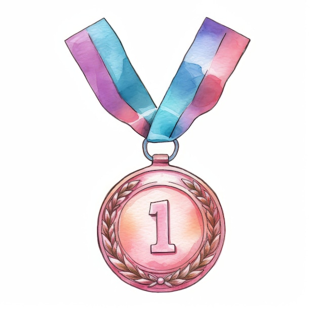 Watercolor illustration of a medal with ribbons Vector illustration