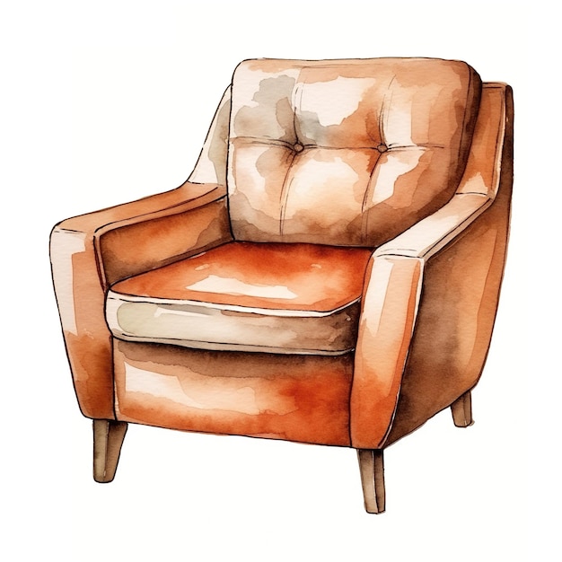 Watercolor illustration of a modern armchair in retro style Single element clipart boho cozy