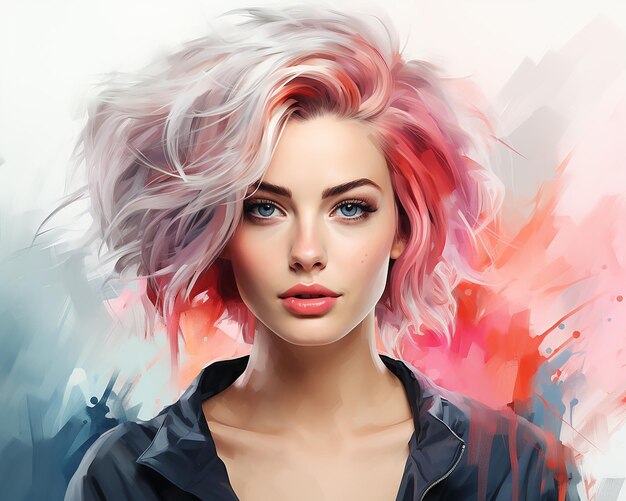 Watercolor illustration modern fashionable youth women's hairstyles abstract women portrait hair salon banner sign AI generated