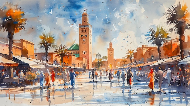 Watercolor illustration of Morocco