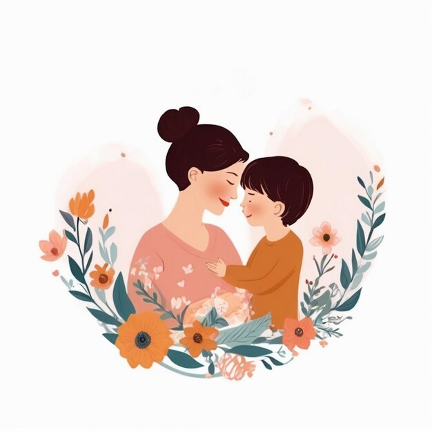 Watercolor illustration of mothers with child concept by Happy mothers day