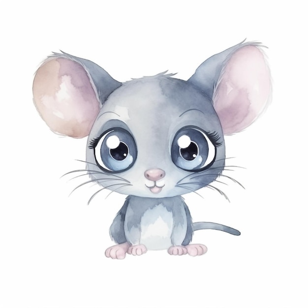 Photo watercolor illustration of a mouse with big eyes